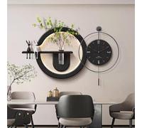 LIDANGUH Creative 3d Sandstone wall Clock art decor with led lights, Wall Sculptures Painting with Glass vase and Fake Plants, Plug-in Power Supply Decor for Living Room(B,130cm/51.2in)