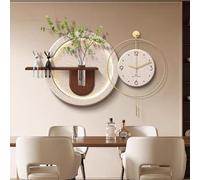 LIDANGUH Creative 3d Sandstone wall Clock art decor with led lights, Wall Sculptures Painting with Glass vase and Fake Plants, Plug-in Power Supply Decor for Living Room(A,120cm/47.2in)