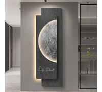 LIDANGUH Entrance 3D Moon wall Art Decor Sandstone with led Lights,Modern Creative Painting Wall Art Decor, Vertical Hanging Paintings for Living Room Hallway(F,50 * 160cm/19.7 * 63in)