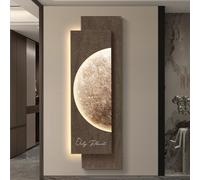 LIDANGUH Entrance 3D Moon wall Art Decor Sandstone with led Lights,Modern Creative Painting Wall Art Decor, Vertical Hanging Paintings for Living Room Hallway(A,50 * 160cm/19.7 * 63in)