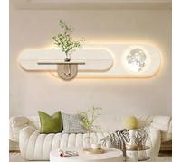 LIDANGUH Living Room sandstone Wall Decor Art with Led Light, Plug-in Power Supply Painting Decoration with Vase and Artificial Plant, for Placement Behind a Sofa Painting(E,37 * 150cm/14.6 * 59in)
