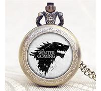 LIDCOM Antique Grey/Bronze Wolf Design Quartz Necklace Pocket Watch Souvenir Pendant Watches Unique Gifts Unisex Fob Clock,red