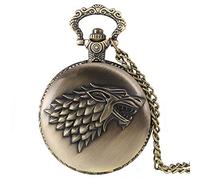 LIDCOM Antique Grey/Bronze Wolf Design Quartz Necklace Pocket Watch Souvenir Pendant Watches Unique Gifts Unisex Fob Clock,Bronze