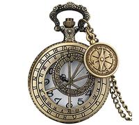 LIDCOM Antique Retro Bronze Compass Prague Astronomical Design Analog Pocket Watch Quartz Necklace Clock Men Women Fob Watches Pendant,Watch with Accessory