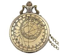 LIDCOM Antique Retro Bronze Compass Prague Astronomical Design Analog Pocket Watch Quartz Necklace Clock Men Women Fob Watches Pendant,80cm Chain