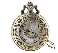 LIDCOM Antique Retro Bronze Compass Prague Astronomical Design Analog Pocket Watch Quartz Necklace Clock Men Women Fob Watches Pendant,80cm Chain Hollow