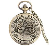 LIDCOM Antique Retro Bronze Compass Prague Astronomical Design Analog Pocket Watch Quartz Necklace Clock Men Women Fob Watches Pendant,80cm Chain Bronze