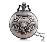LIDCOM Bronze/Grey Black Roar Lion Full Hunter Necklace Pocket Watches Sweater Chain Pendant Pocket Watch Arabic Numerals White Dial,Smoky Gray