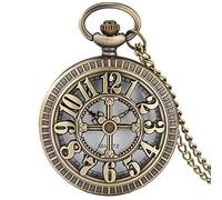 LIDCOM Bronze Hollow Arabic Numerals Design Quartz Pocket Watch Sweater Chain Pendant Necklace Pendant Clock Gifts Men Women