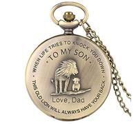 LIDCOM Bronze Lion Pocket Watch Quartz Necklace Chain to My Son Love Dad Design Pendant Watch Best Gifts for Kids Boys Dropshipping