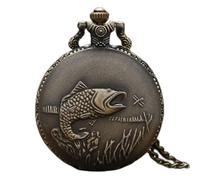 LIDCOM Bronze/Silver Fishing Pattern Design Quartz Necklace Watch Men Women Arabic Numerals Display Pendant Vintage Pocket Clock,C1 80 cm