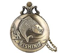 LIDCOM Bronze/Silver Fishing Pattern Design Quartz Necklace Watch Men Women Arabic Numerals Display Pendant Vintage Pocket Clock,A1 80 cm