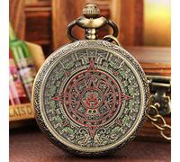 LIDCOM Culture Relief Pattern Bronze Quartz Pocket Watch Necklace Fob Chain Vintage Stylish Clock,with Pocket Chain