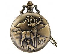 LIDCOM Exquisite Bronze Elk Design Quartz Pocket Watch Vintage Necklace Watch Fob Chain Pocket Clock Gifts,B Necklace Chain