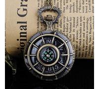 LIDCOM Exquisite Compass Design Vintage Hollow Skeleton Pocket Watch Black Starry Round Dial Antique Pendant Clock Retro Gifts Unisex