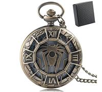 LIDCOM Gold Hollow Spider Design Quartz Pocket Watch Silver Half Hunter Pendant Necklace Clock Best Gifts Boys Men Women New,with Box