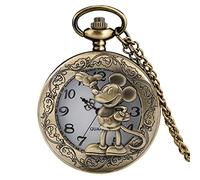 LIDCOM Hot Platform Quartz Pocket Watch Bronze Full Hunter Necklace Pendant Anime Clock,Mouse