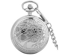 LIDCOM Pocket Watch Antique Roman Number Watch Steampunk Pendant Chain Clock Necklace Best Gift for Man Women,Silver Thick