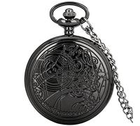 LIDCOM Pocket Watch Antique Roman Number Watch Steampunk Pendant Chain Clock Necklace Best Gift for Man Women,Black Thin