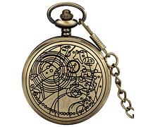 LIDCOM Pocket Watch Antique Roman Number Watch Steampunk Pendant Chain Clock Necklace Best Gift for Man Women,Bronze Thick