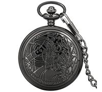 LIDCOM Pocket Watch Antique Roman Number Watch Steampunk Pendant Chain Clock Necklace Best Gift for Man Women,Black Thick