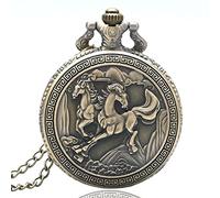 LIDCOM Retro Bronze 3D Horse Face Floral Rattan Pocket Watch FOB Full Hunter Necklace Pendant Souvenir Birthday Gifts for Men Women Kid,02