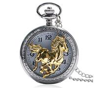 LIDCOM Retro Bronze 3D Horse Face Floral Rattan Pocket Watch FOB Full Hunter Necklace Pendant Souvenir Birthday Gifts for Men Women Kid,06
