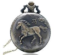 LIDCOM Retro Bronze 3D Horse Face Floral Rattan Pocket Watch FOB Full Hunter Necklace Pendant Souvenir Birthday Gifts for Men Women Kid,03