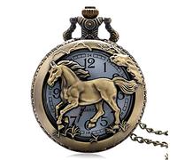 LIDCOM Retro Bronze 3D Horse Face Floral Rattan Pocket Watch FOB Full Hunter Necklace Pendant Souvenir Birthday Gifts for Men Women Kid,04
