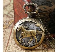 LIDCOM Retro Bronze Hollow Horse Case Design Quartz Pocket Watch with Necklace Chain Pendant Jewelry Gift for Birtday Christmas