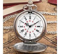 LIDCOM Silver/Black/Gold Smooth Quartz Pocket Watch Men Women Necklace Clock Metal Alloy Watches Pendant with Fob Chain Necklace Gifts,Silver A 80 cm Chain