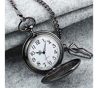 LIDCOM Silver/Black/Gold Smooth Quartz Pocket Watch Men Women Necklace Clock Metal Alloy Watches Pendant with Fob Chain Necklace Gifts,Black A 30 cm Chain