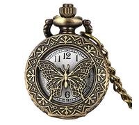LIDCOM Tiny Size Bronze Necklace Watches for Kids Vintage Stylish Quartz Pocket Watch Arabic Numerals Dial Exquisite Cute Pendant Clock,Dwith Necklace Chain