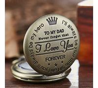 LIDCOM to My Dad I Love You Black Gold Unique Quartz Pocket Watch Necklace Chain Pendant Antique Men Father's Day Present,P751