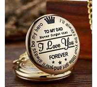 LIDCOM to My Dad I Love You Black Gold Unique Quartz Pocket Watch Necklace Chain Pendant Antique Men Father's Day Present,P749