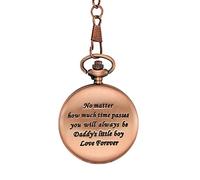 LIDCOM to My Dad I Love You Black Gold Unique Quartz Pocket Watch Necklace Chain Pendant Antique Men Father's Day Present,P759