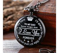 LIDCOM to My Dad I Love You Black Gold Unique Quartz Pocket Watch Necklace Chain Pendant Antique Men Father's Day Present,P752