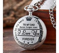 LIDCOM to My Dad I Love You Black Gold Unique Quartz Pocket Watch Necklace Chain Pendant Antique Men Father's Day Present,P750