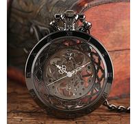 LIDCOM Transparent Bronze/Black Skeleton Manual Mechanical Pocket Watches with Hanging Chain Hand Winding Pendant Pocket Timepiece,Black