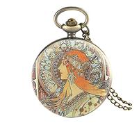 LIDCOM Vintage Elegant Lady Display Bronze Quartz Pocket Watch with Necklace Pendant Chain Arabic Numerals White Dial Chain Clock,Bronze A 80 cm Chain