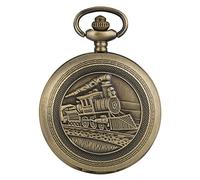 LIDCOM Vintage Hollow Bronze Locomotive Design Quartz Fob Pocket Watch with Necklace Chain Gift to Men Women,Silver Gold
