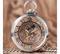 LIDCOM Vintage Watch Necklace Steampunk Skeleton Mechanical Fob Pocket Watch Clock Pendant Hand-Winding Men Women Chain Gift,7
