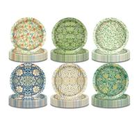 Lide Road 48 Pcs William Morris Paper Plates 7 Inch, Retro Floral Greenery Party Decorations Blues and White Disposable Plates Tableware William Morris Dessert Plate for Wildflower Wedding Supplies