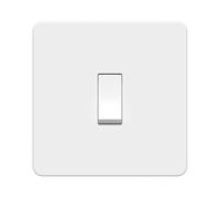 LIDER 1-Gang Screwless Light Switch, 1-Way/2-Way, UKCA Certified, Screwless Plastic Faceplate, Thermoplastic, Round Edges, 16A, Glossy Finish, White
