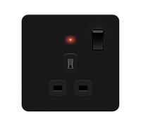 LIDER 1-Gang Switched 13A Socket, Screwless Plastic Plate Cover, Black