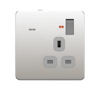 LIDER 1-Gang Switched 13A Socket with LED Guide Light, Daylight Sensor, Soft White 3000K, Adjustable Low Energy Night Light, Metal Plate Cover, Polished Chrome (Use a 35mm-deep back box)