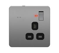 LIDER 1-Gang Switched 13A Socket with LED Guide Light, Daylight Sensor, Soft White 3000K, Adjustable Low Energy Night Light, LED Power Indicator, UKCA Certified, Space Grey (Use a 35mm-deep back box)