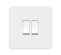 LIDER 2-Gang Screwless Light Switch, 1-Way/2-Way, UKCA Certified, Plastic Screwless Faceplate, RoHS Compliant, Heat & Fade Resistant, Round Edges, 16A, Glossy Finish, White
