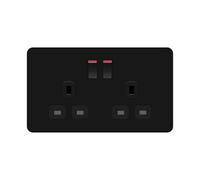 LIDER 2-Gang Switched 13A Socket, Double-Pole Plug Socket with Control Switches, Child-Proof Shutter, Screwless Plastic Plate Cover, UKCA Certified, Thermoplastic, Glossy Finish, Black