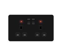 LIDER 2-Gang Switched 13A Socket, Screwless Plastic Plate Cover, Black